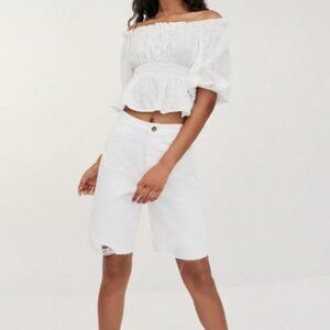 Zara openwork embroidered top off shoulder